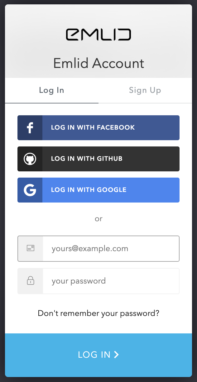 Schermata di accesso a Emlid Caster