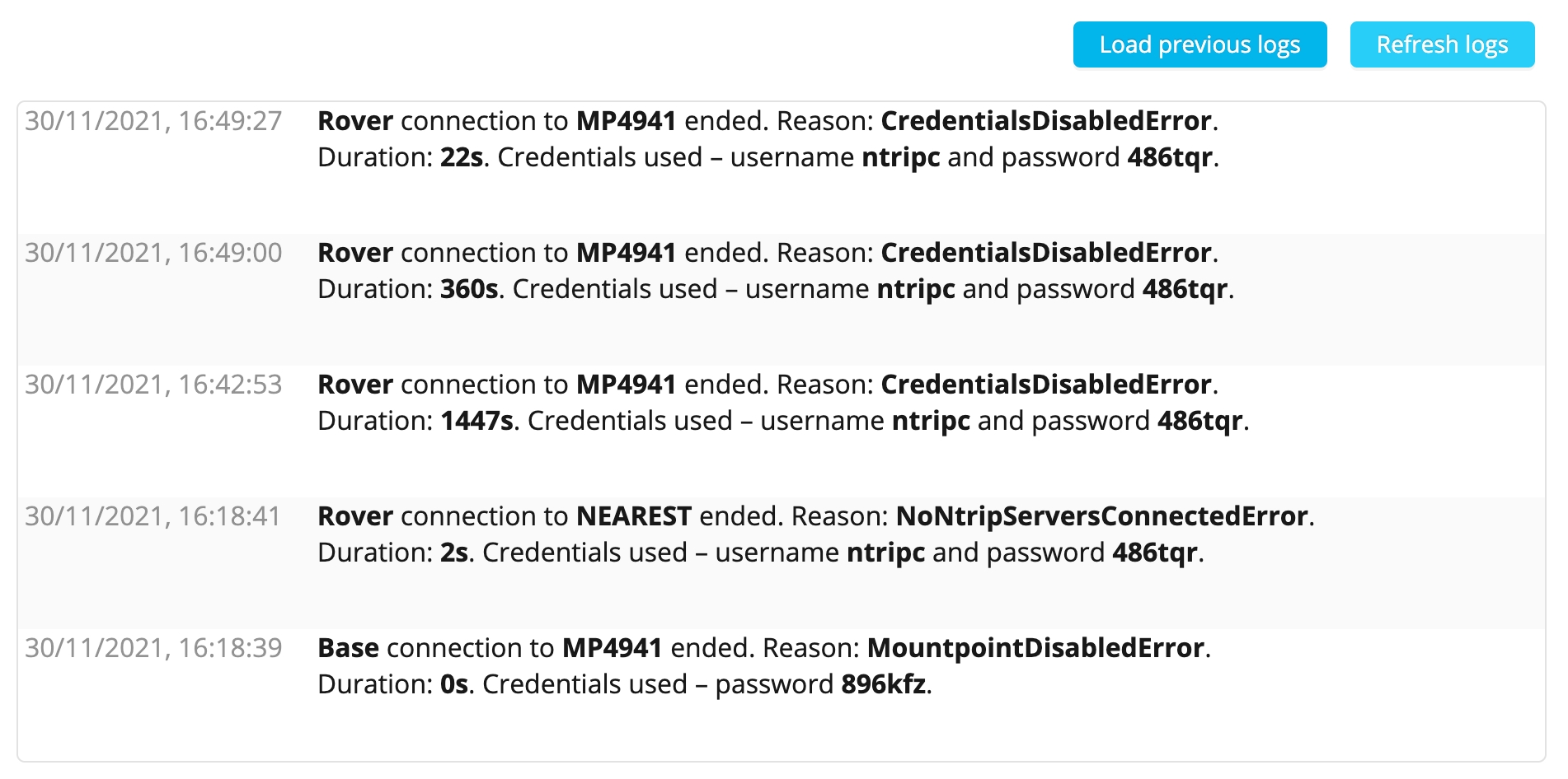 Gestione delle connessioni e informazioni sui log