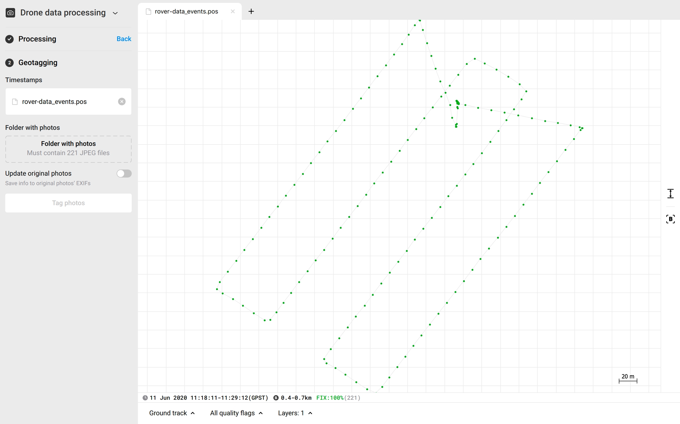 Dati processati e mostrati sul grafico