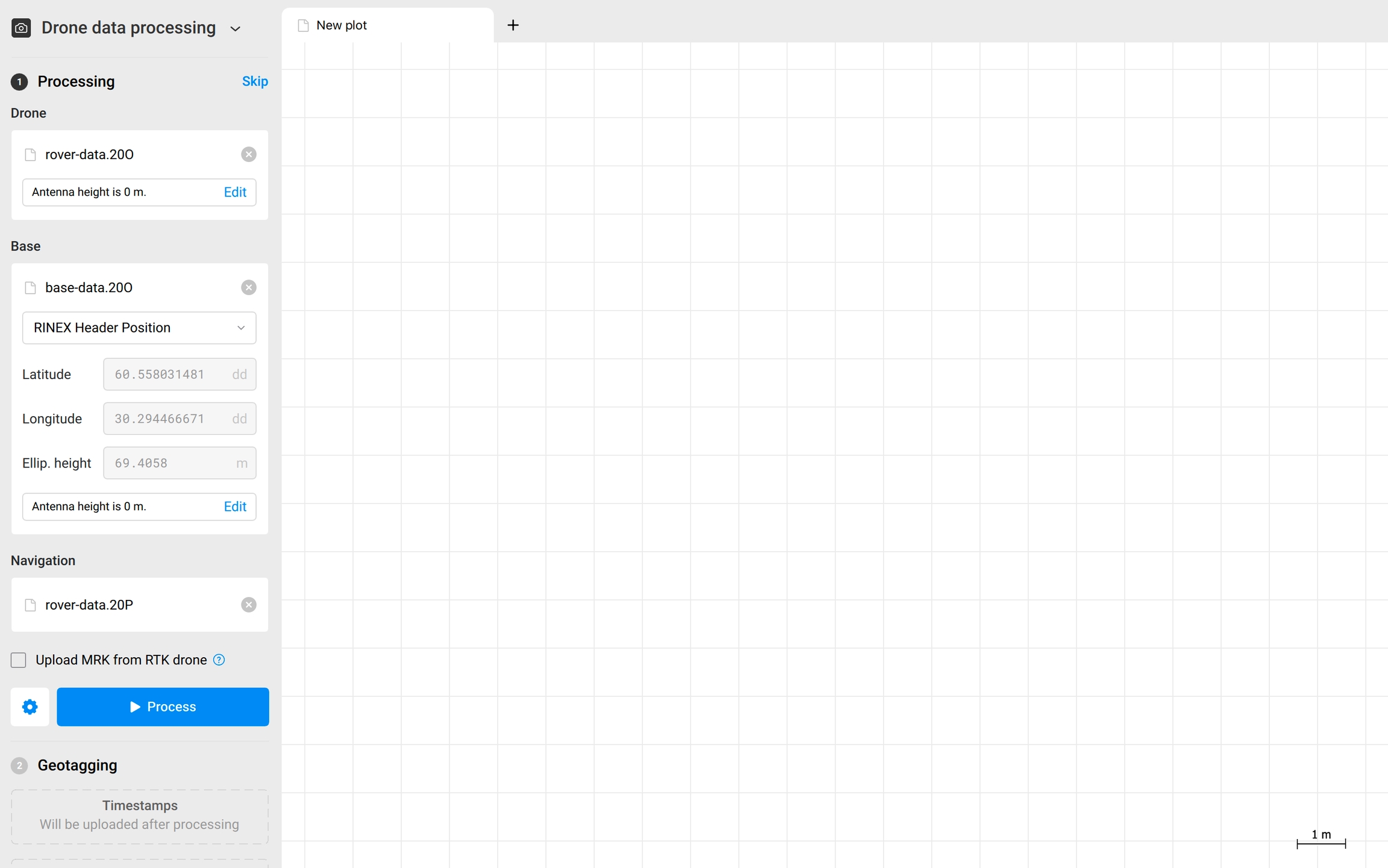 Aggiunta del file di navigazione RINEX dalla base o dal rover