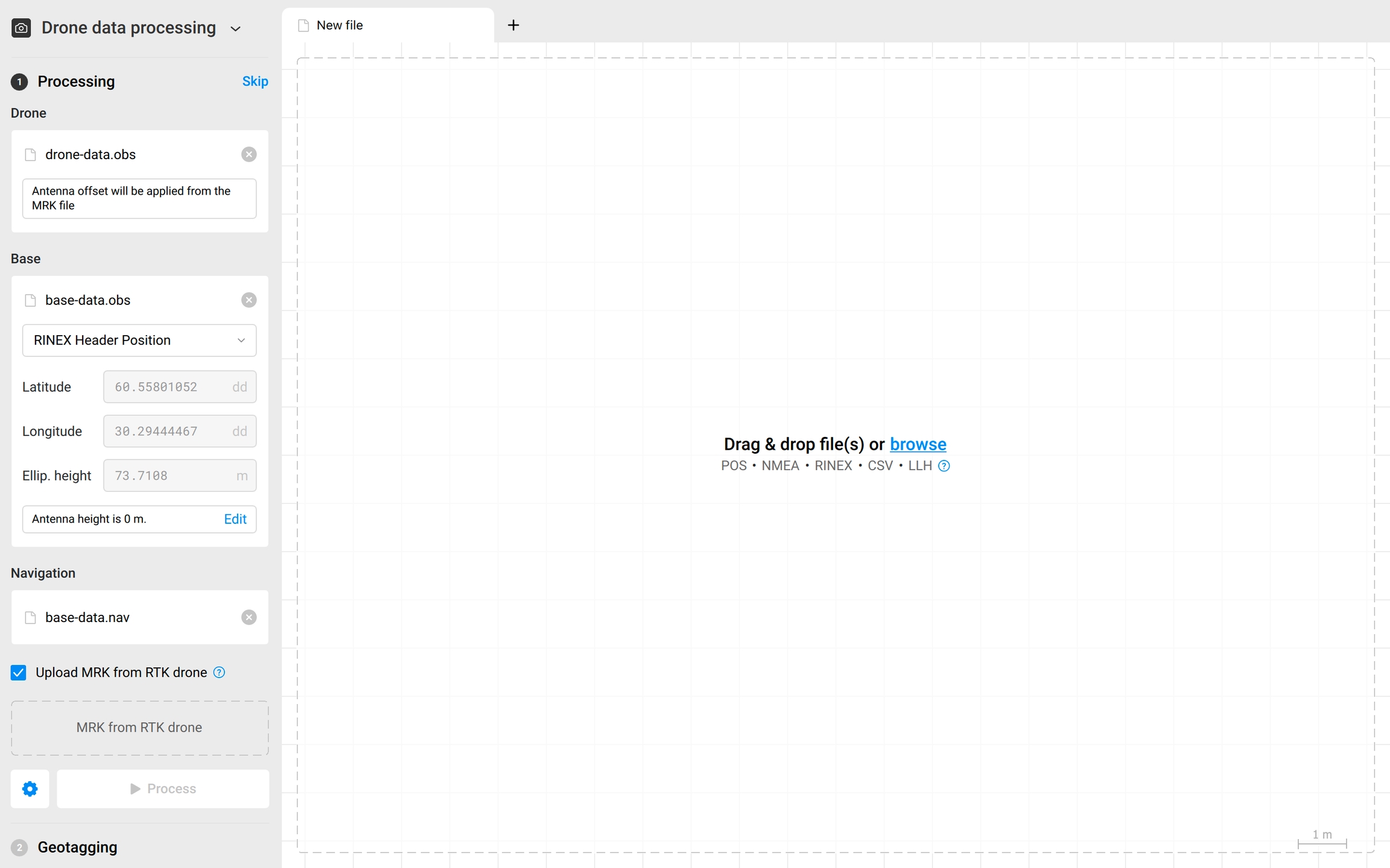 Aggiunta del file di navigaazione RINEX della base