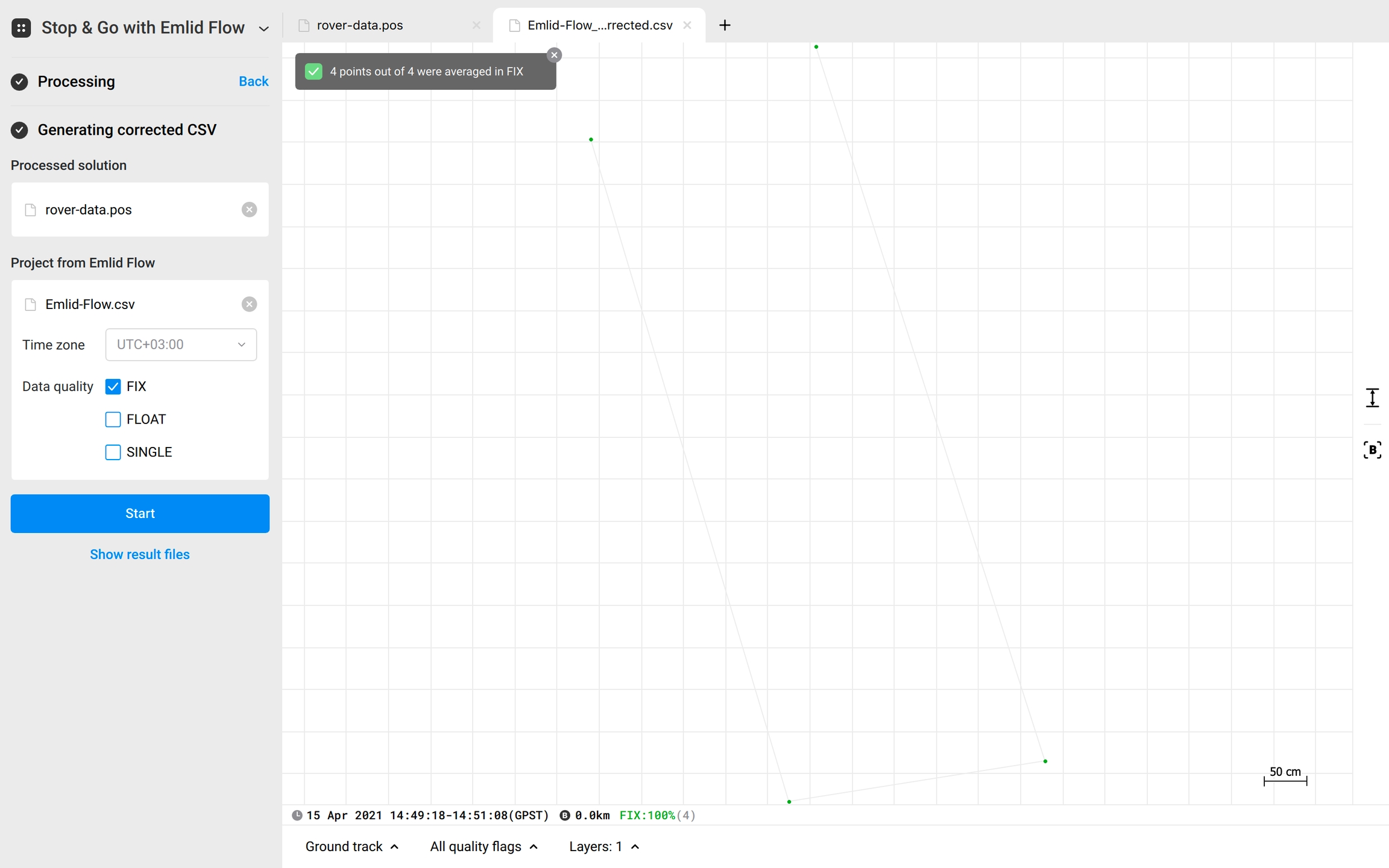 Processamento dei dati e visualizzazione dei risultati sul grafico