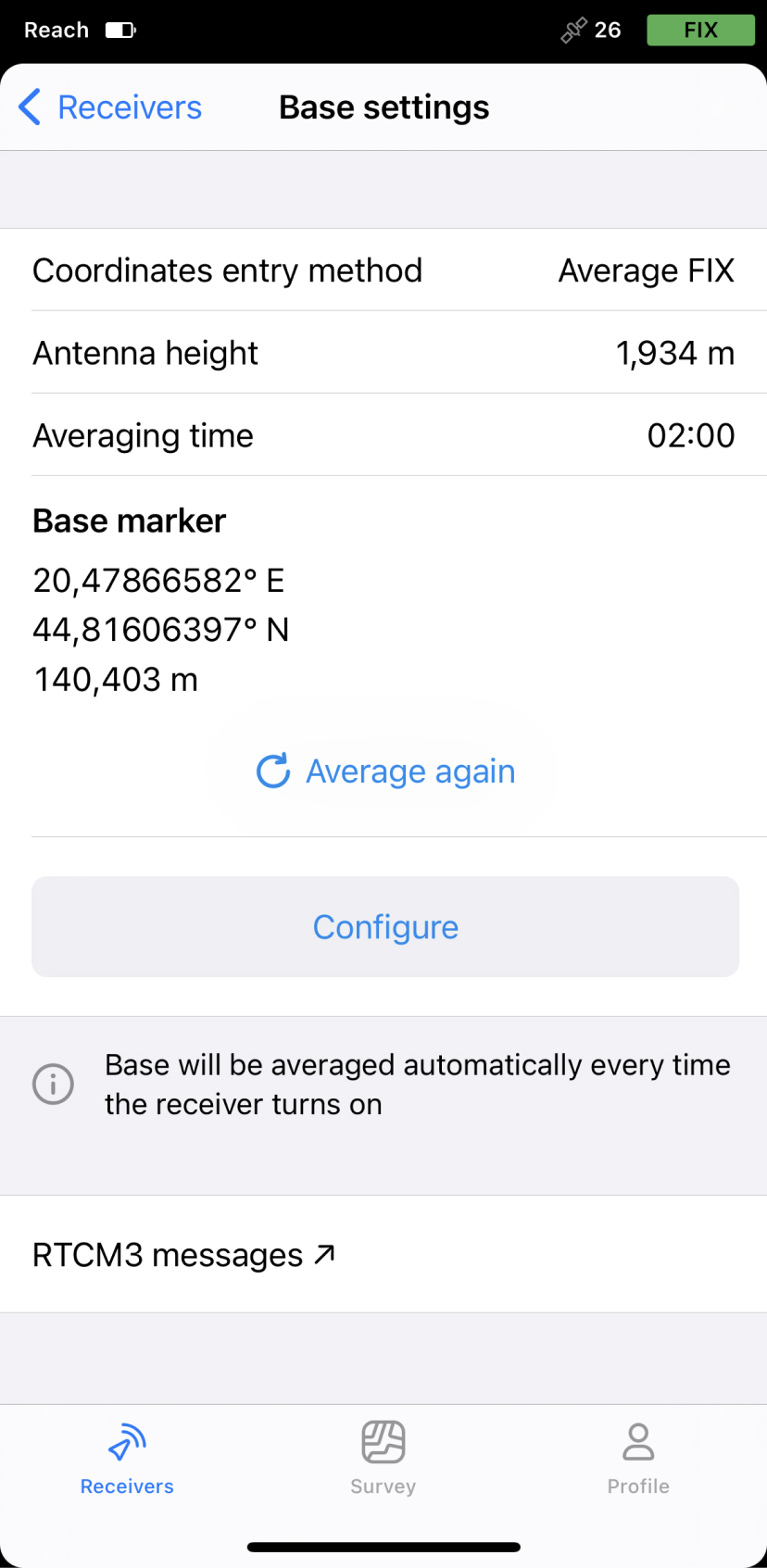 Coordinate medie nella sezione Base marker