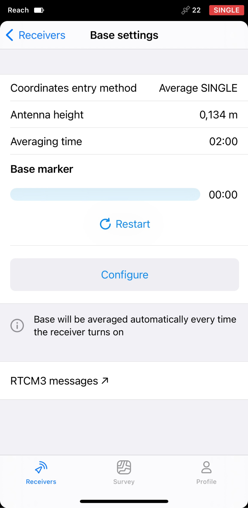 Schermata Base settings per impostazione della Base