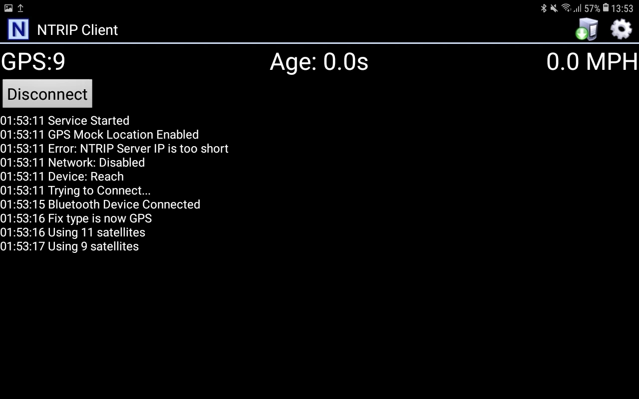 Controllo dei messaggi per assicurarsi che la connessione Bluetooth è stata sabilita e le informazioni sui satelliti sono aggiornate
