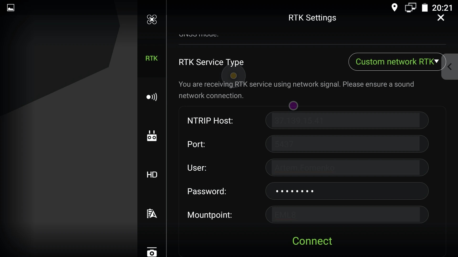 RTK Setting e Custom network RTK