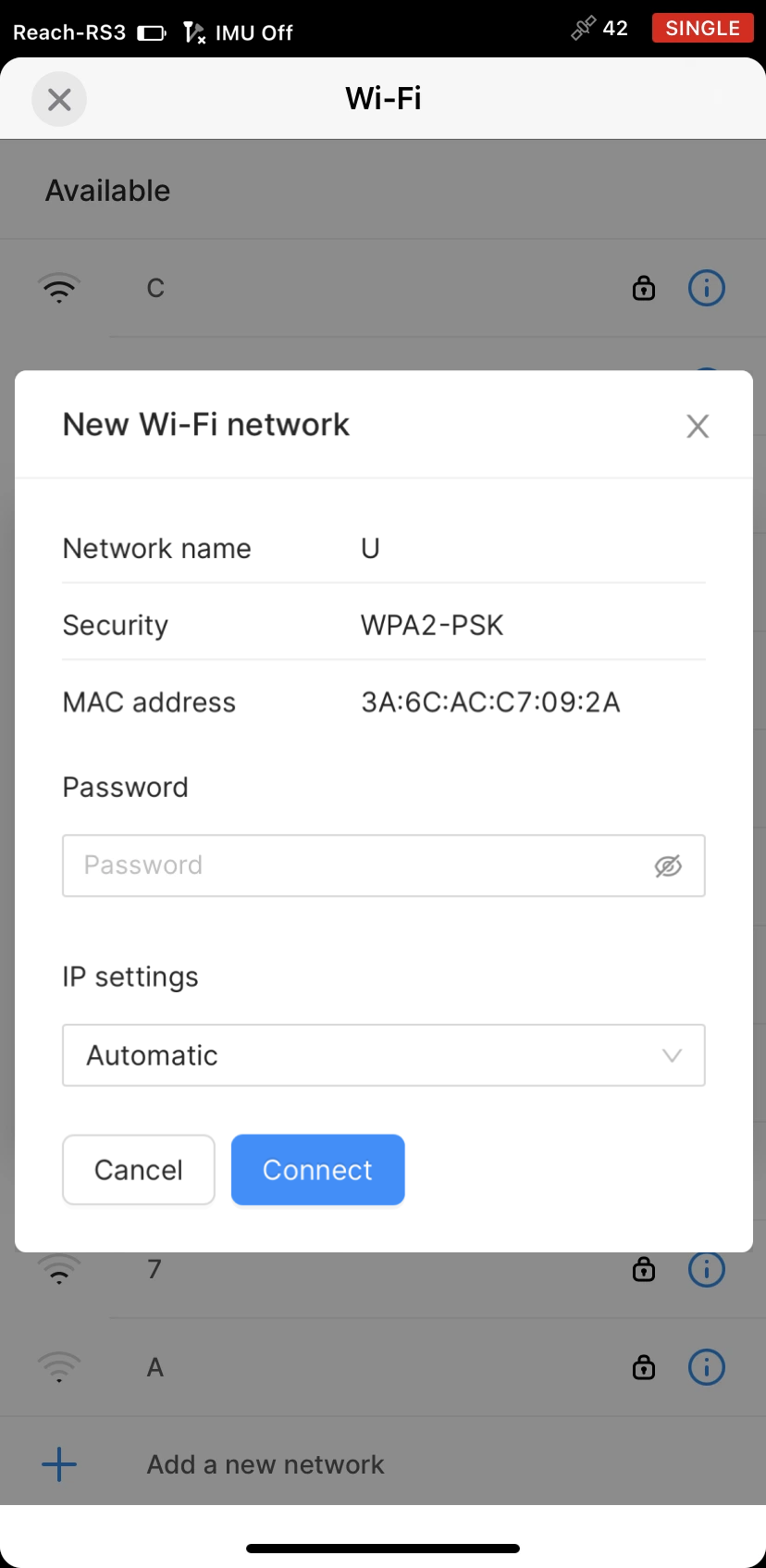Inserimento della password della Wi-FI
