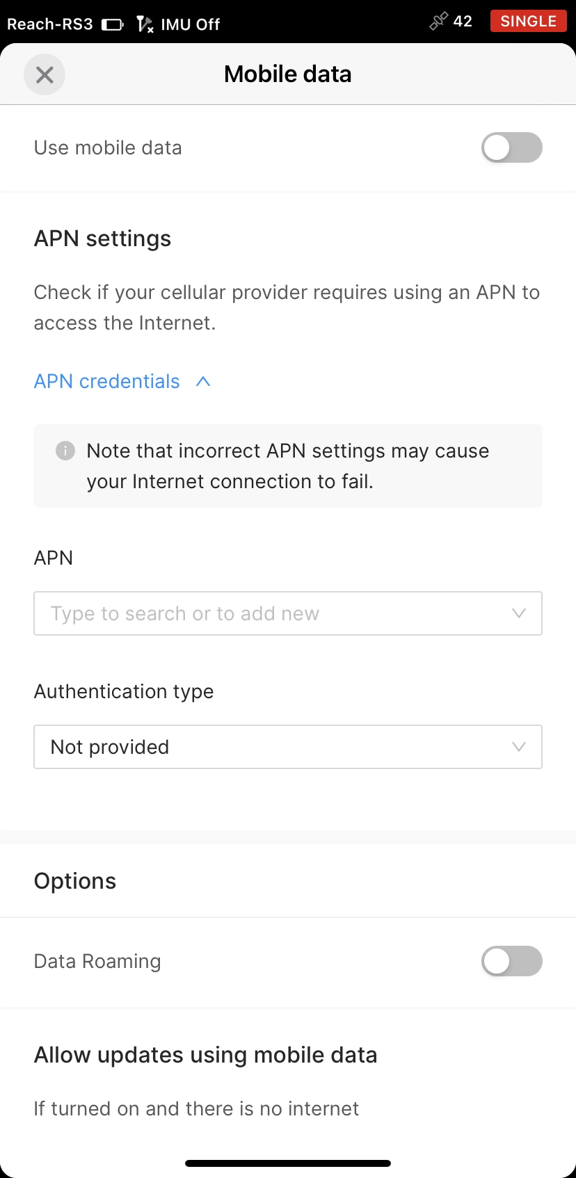Inserisci l'APN nella barra dedicata della schermata Mobile data