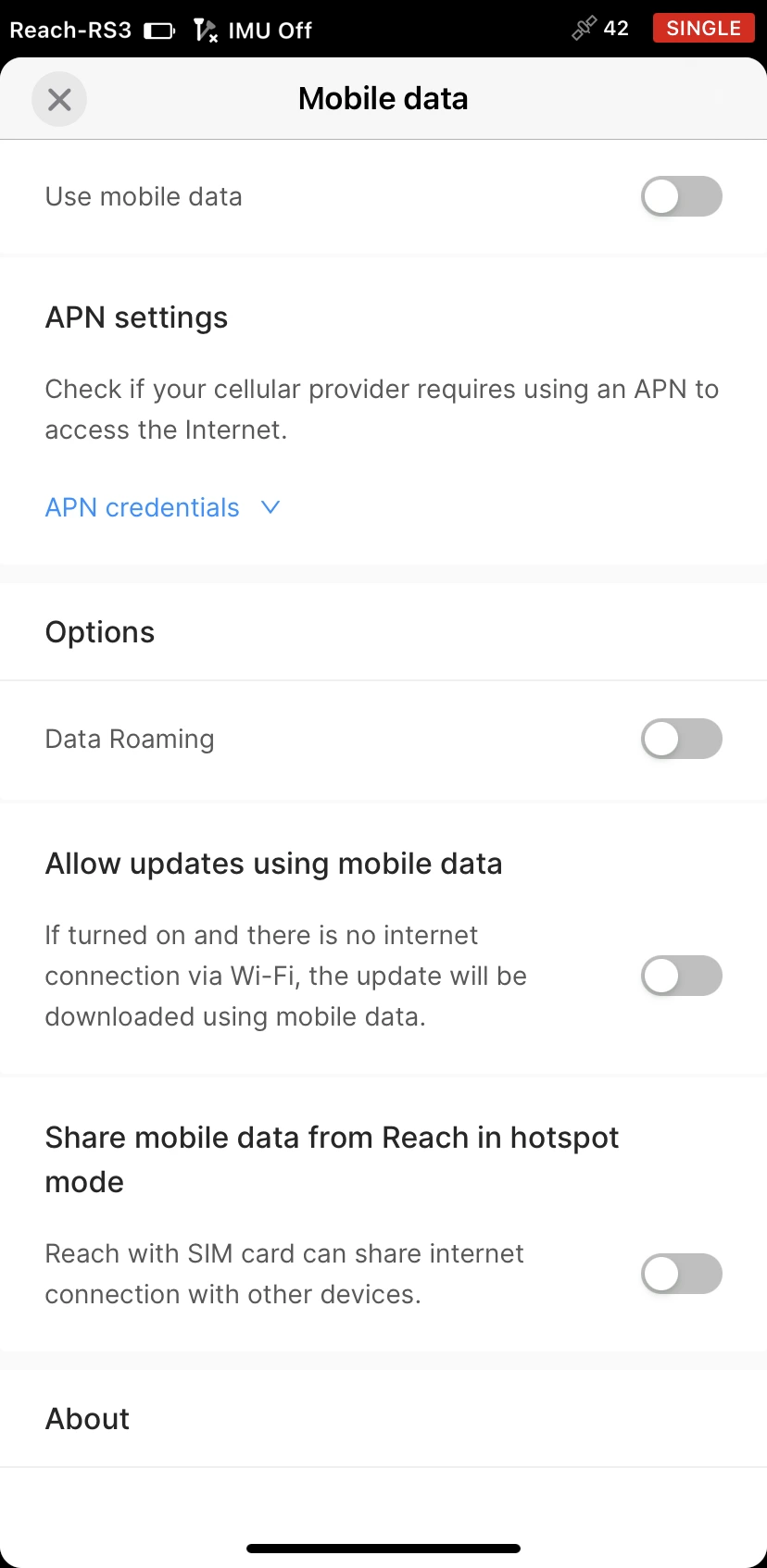 Inserimento del codice PIN nella scheda Mobile data