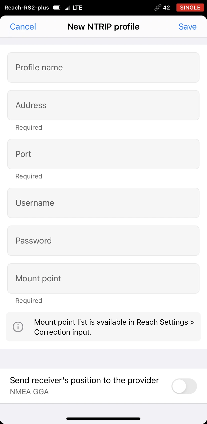 Profilo del servizio NTRIP su Emlid Flow
