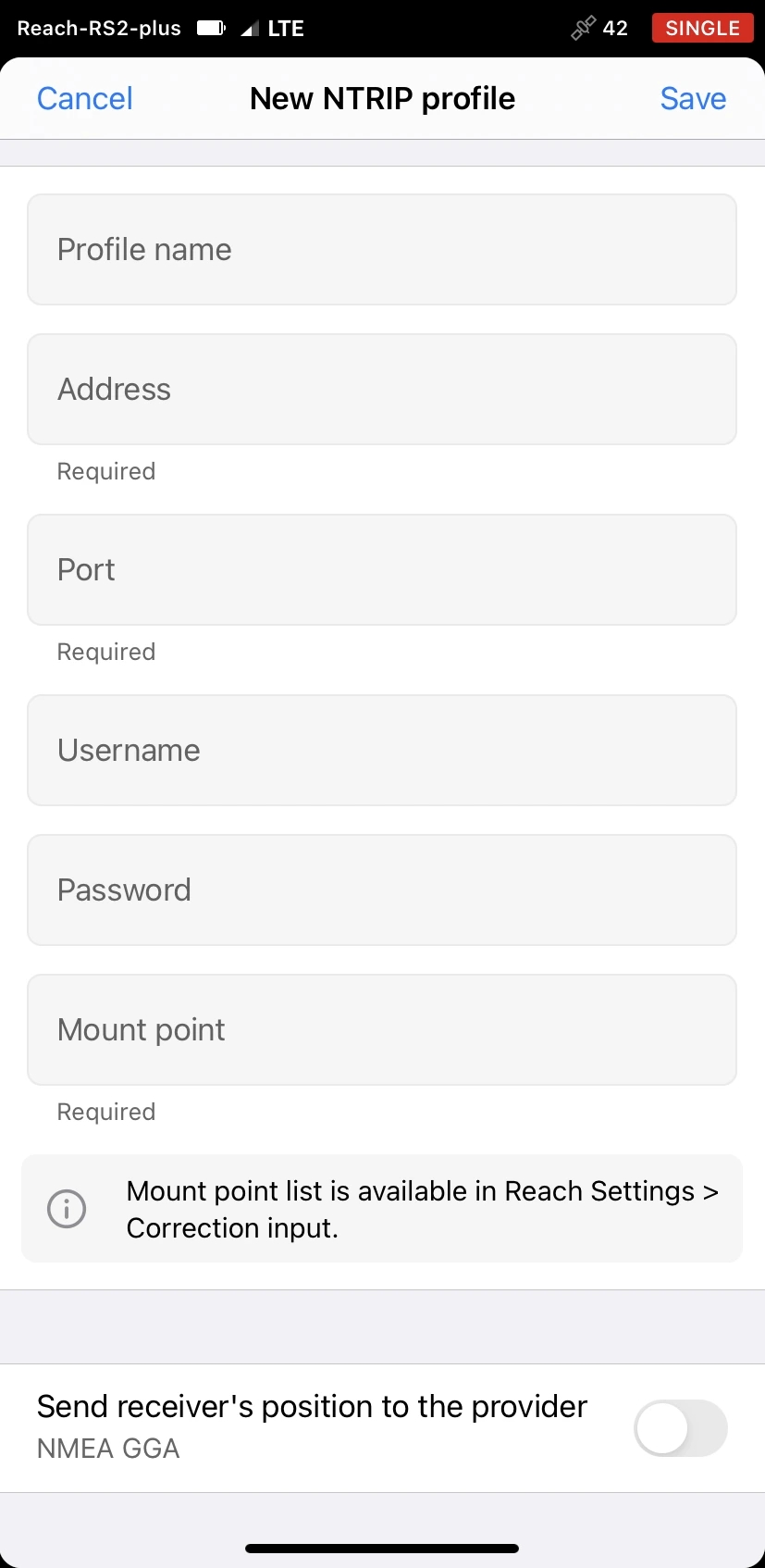 Profilo del servizio NTRIP su Emlid Flow