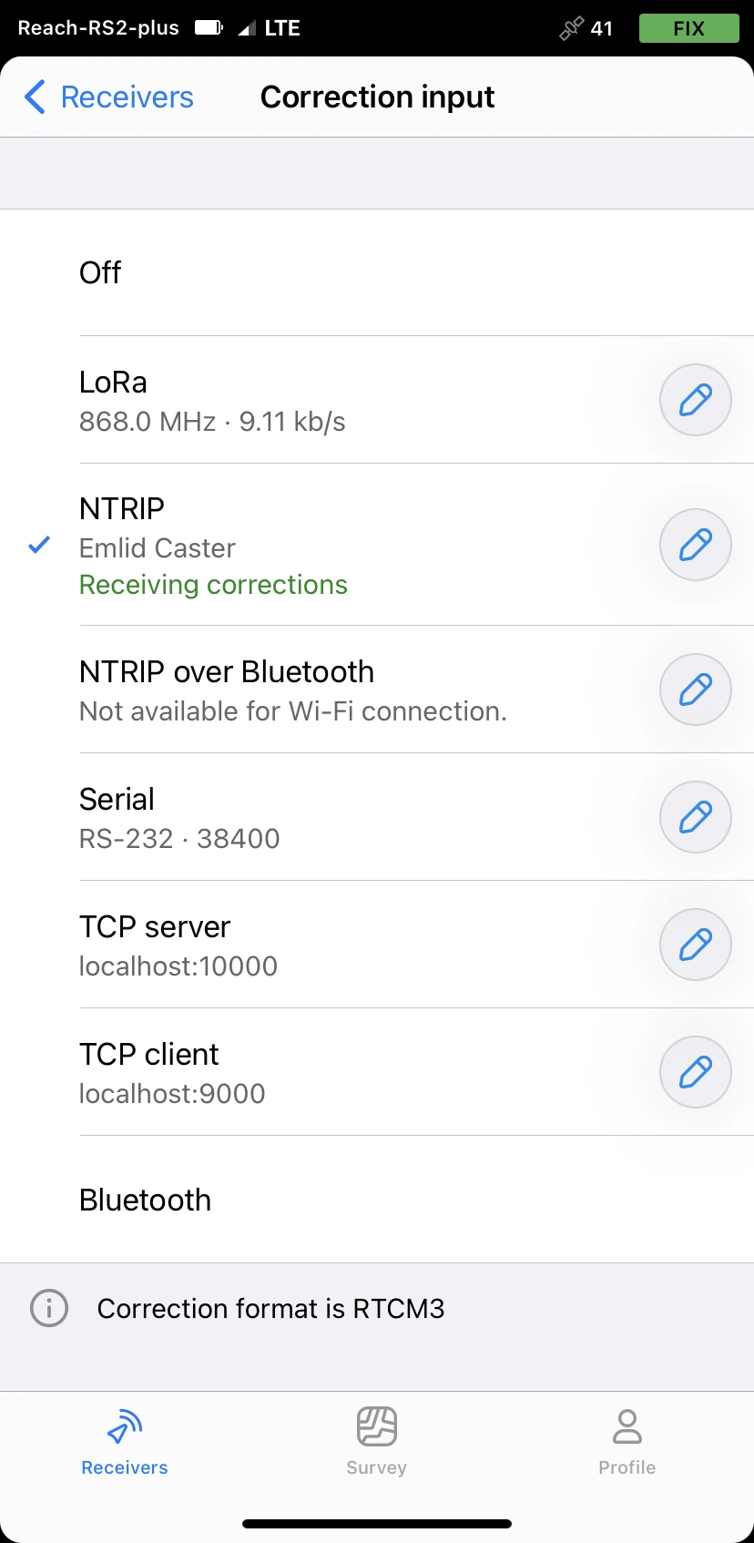 Correzioni NTRIP attivate correttamente