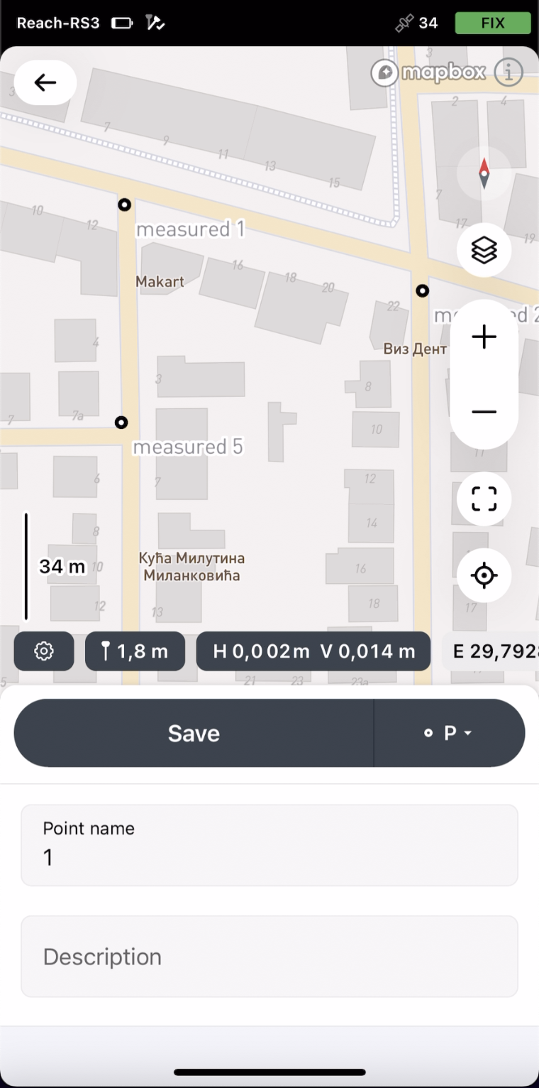 Rilievo del punto con compensazione dell'inclinazione IMU attiva