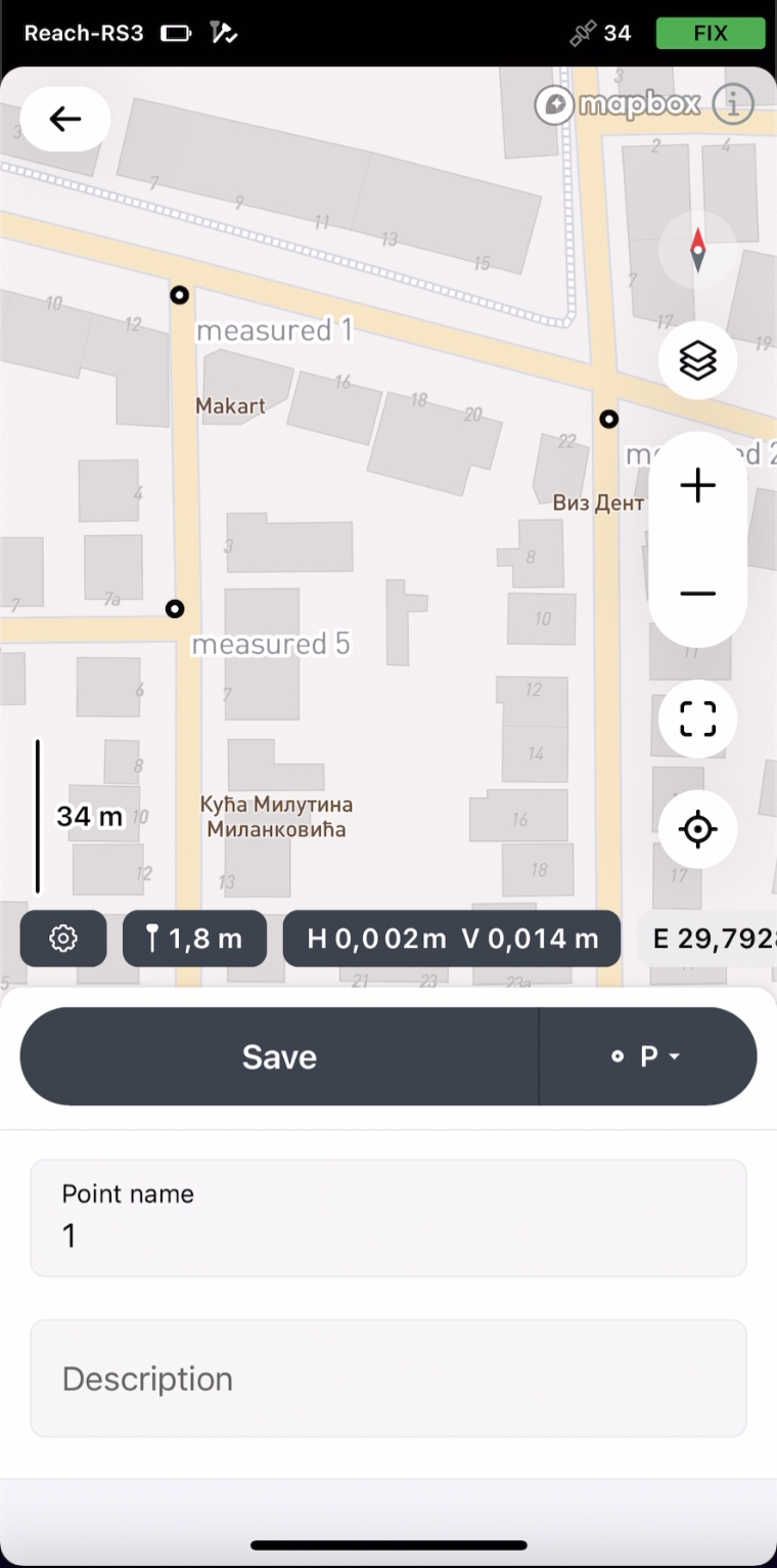 Rilievo del punto con compensazione dell'inclinazione IMU attiva