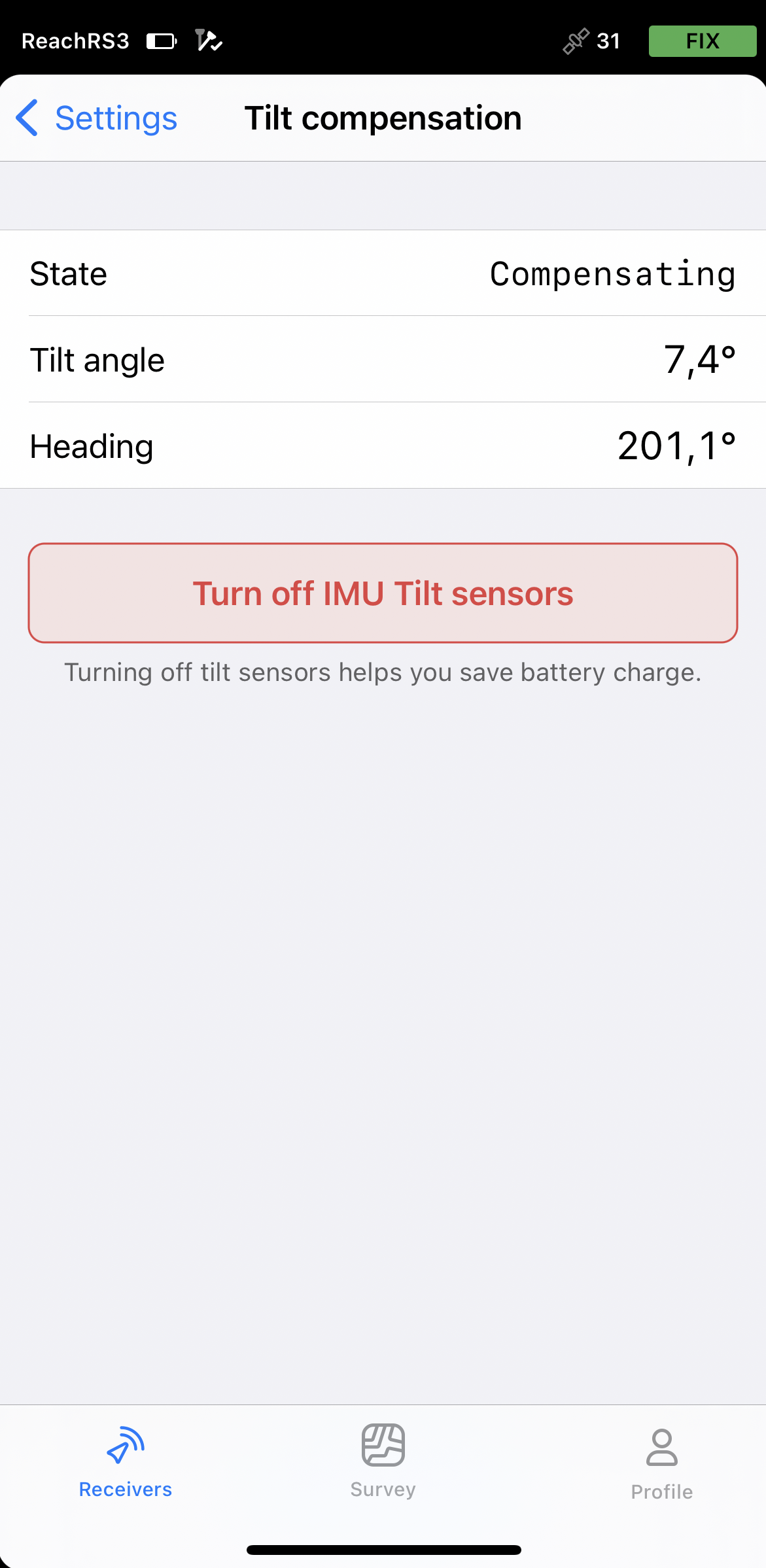 Disattivazione del TILT Compensation in Emlid Flow