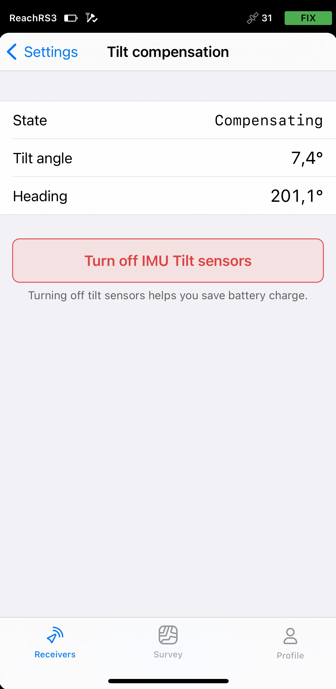 Disattivazione del TILT Compensation in Emlid Flow