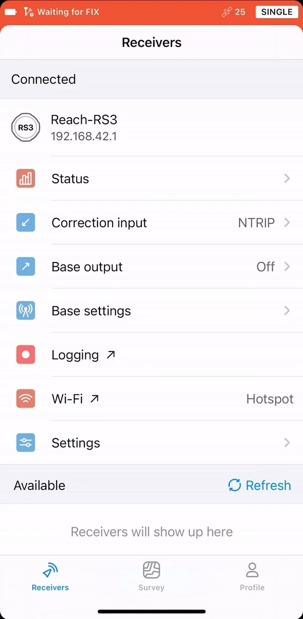 Connessione al GNSS Reach RS3 tramite Emlid Flow