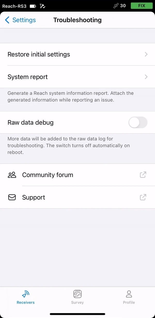 Sezione Restore initial settings in Troubleshooting